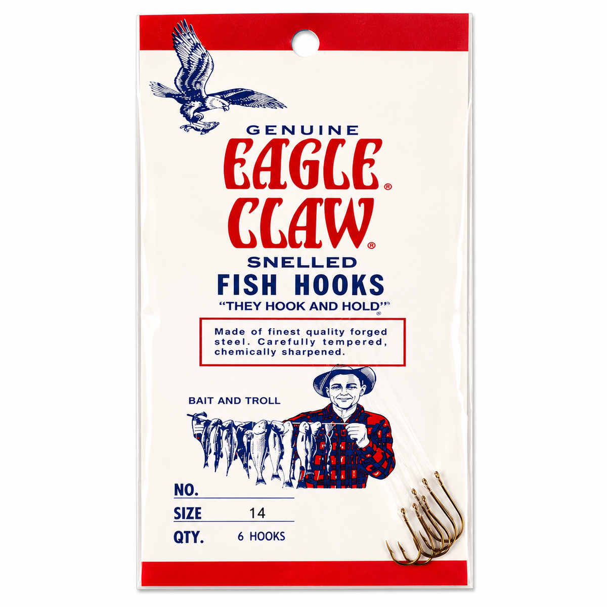Eagle Claw Snelled Fish Hooks Size 14